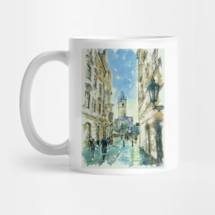 Side View of the Old Town City Hall Prague Watercolor Streetscape Mug